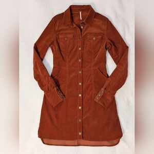 Free People Burnt Orange Corduroy Long Sleeve Shirt Dress